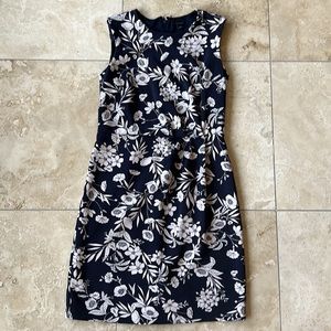 Blue dress with white flower print shift dress